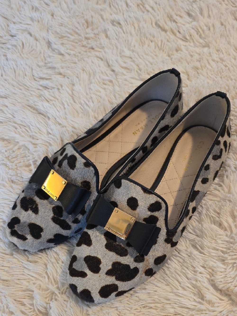 Cole Haan Black & Gray Leopard Bow Loafers